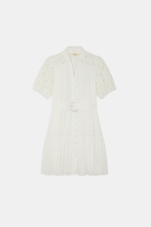 Atleya - Belted dress with guipure detail