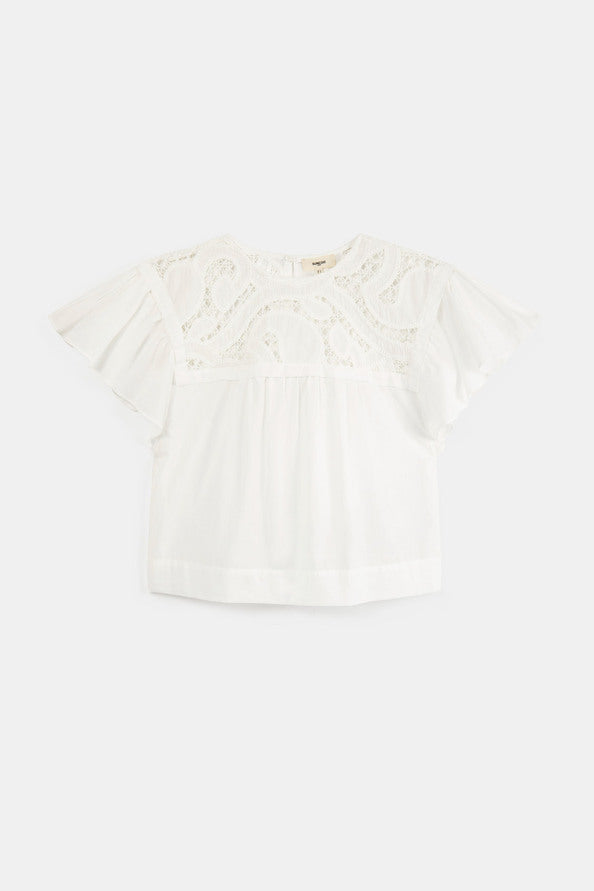 Logo - Short blouse with guipure detail