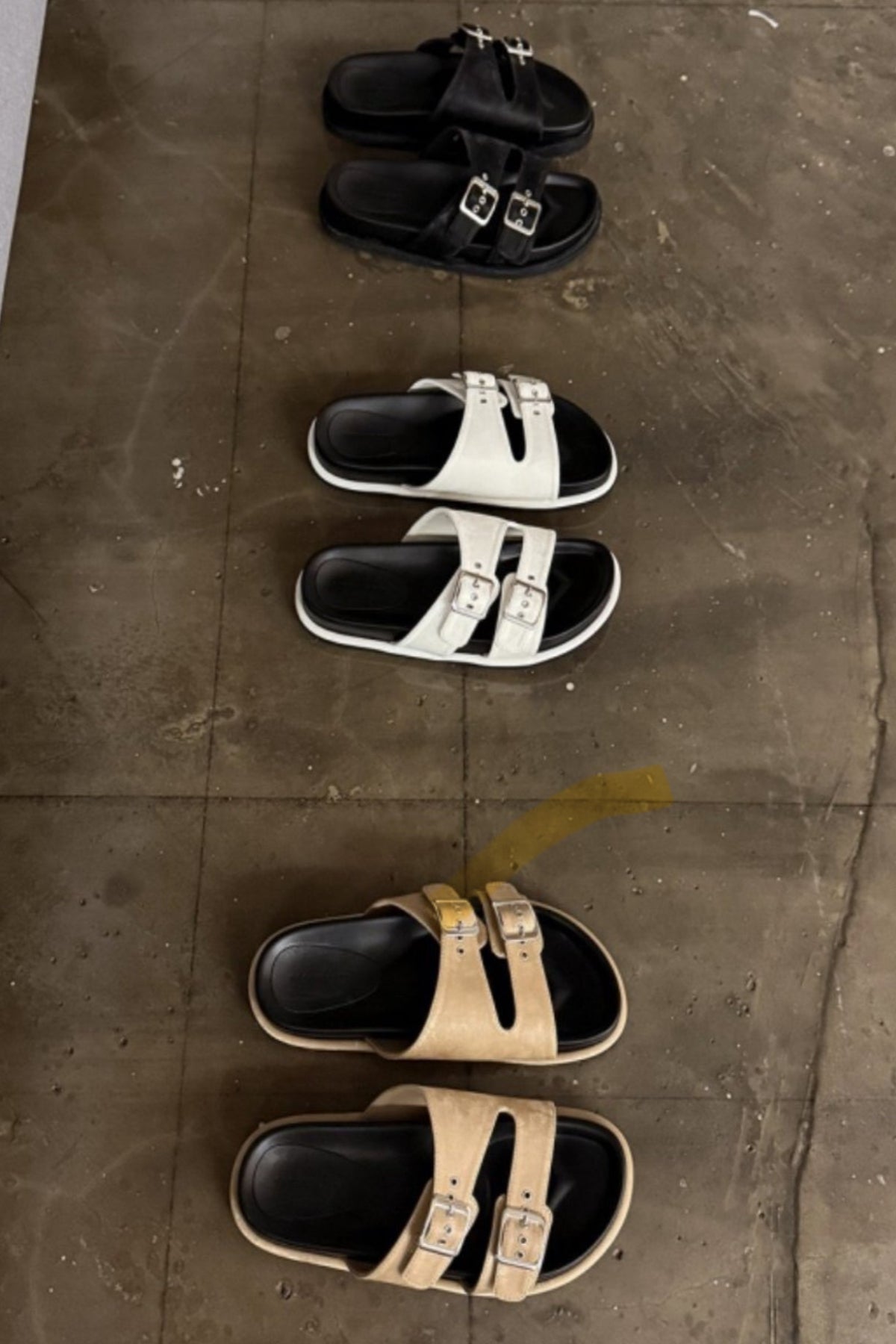Double Buckle Leather Slides
