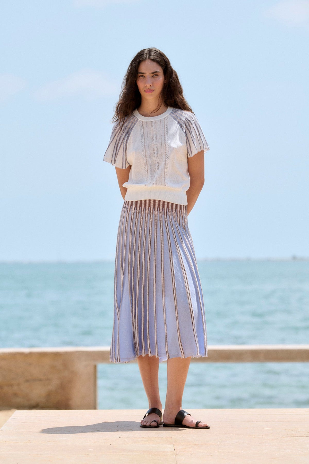 Striped radial knit skirt
