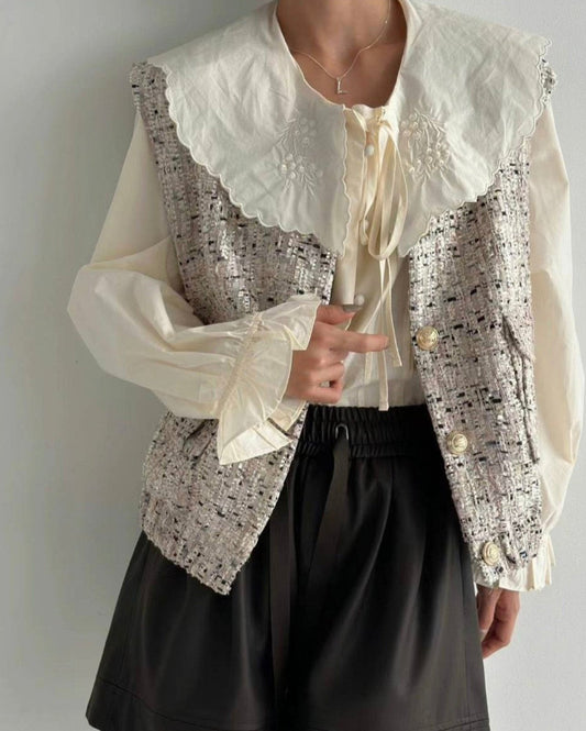 Embroidered collard Button up Blouse