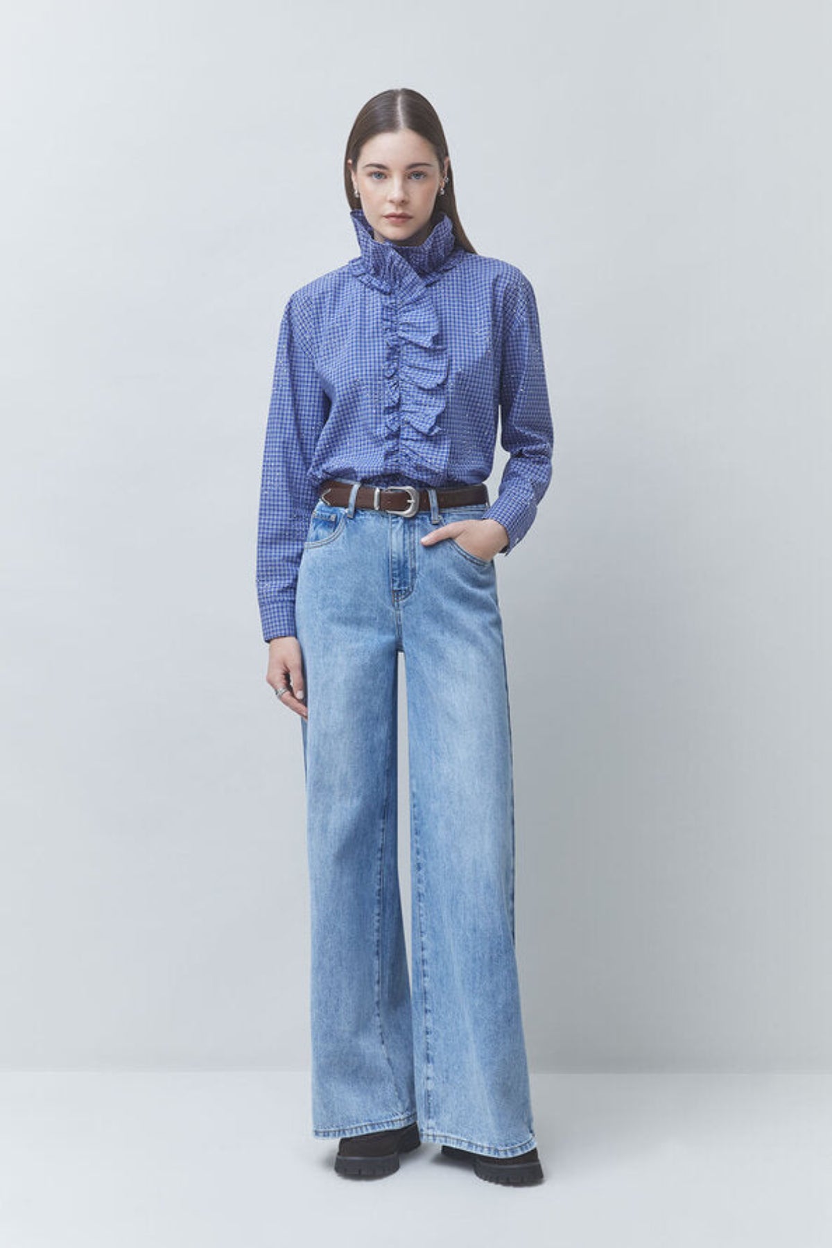 LYES Victorian-style checked shirt with rhinestones