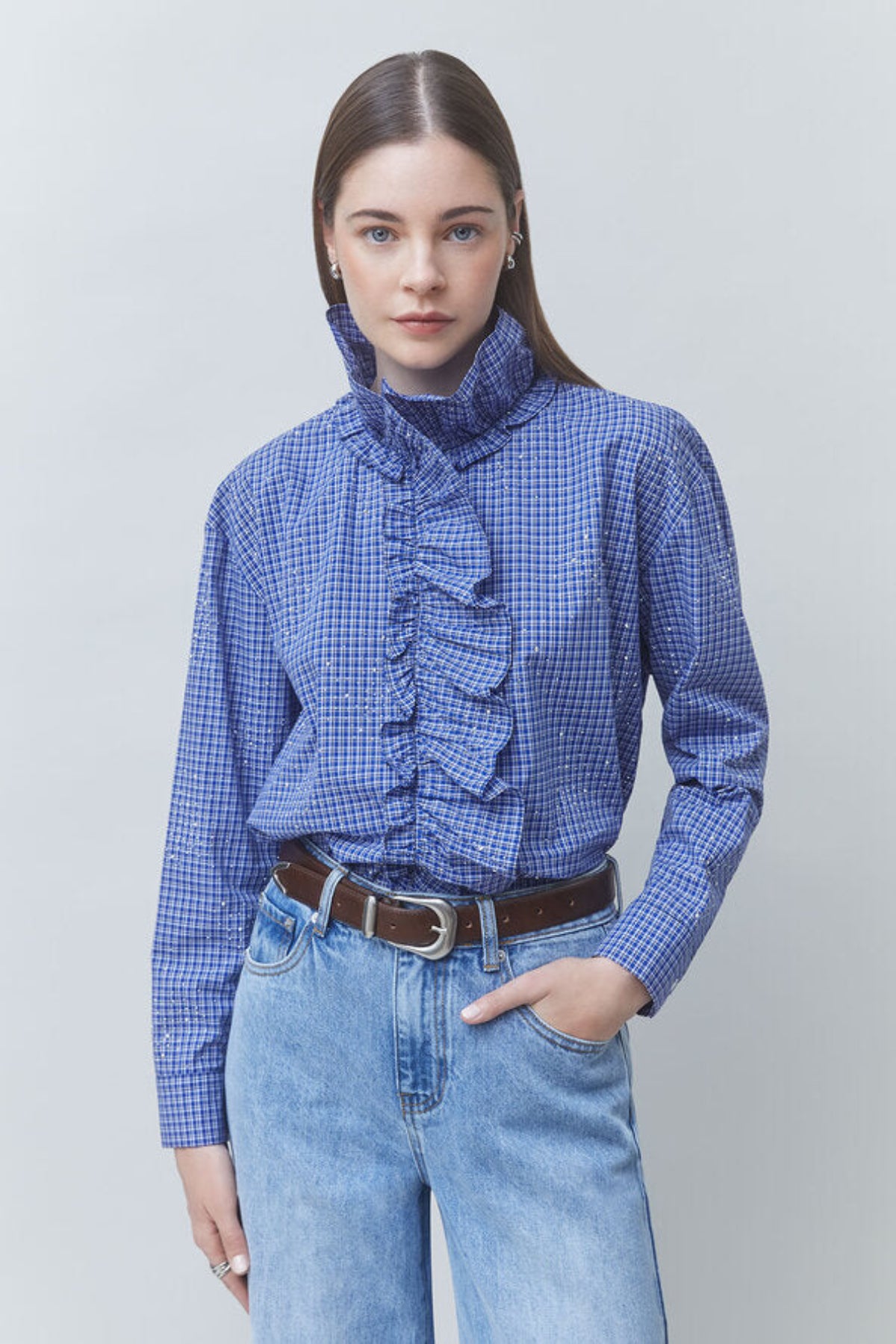 LYES Victorian-style checked shirt with rhinestones