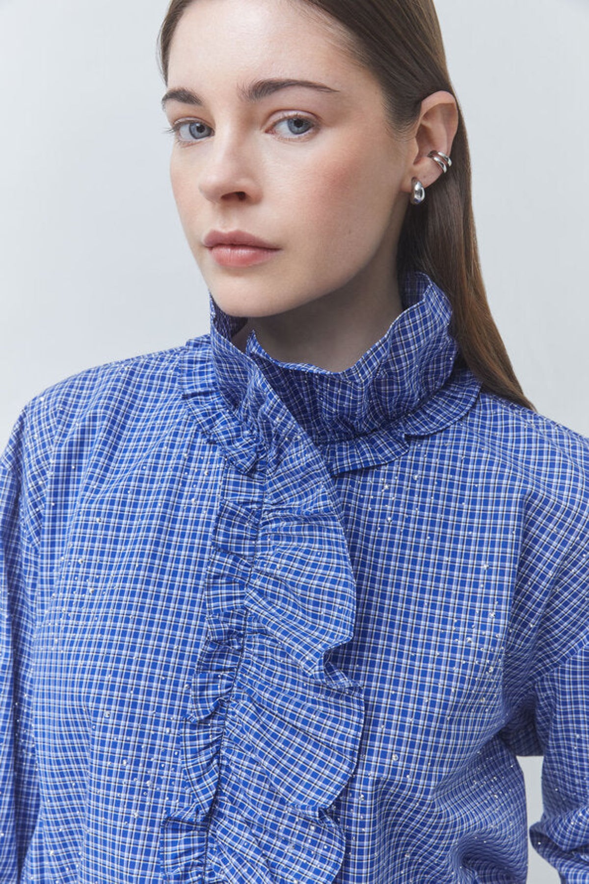 LYES Victorian-style checked shirt with rhinestones