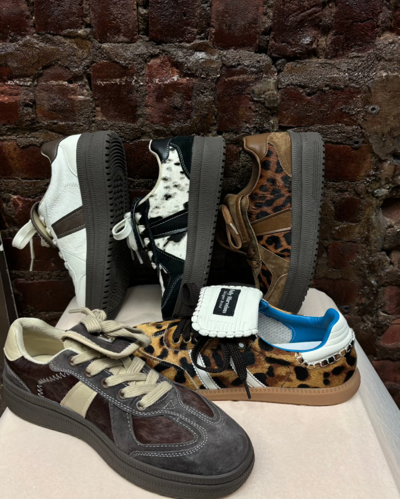 Leather & suede, animal print sneakers