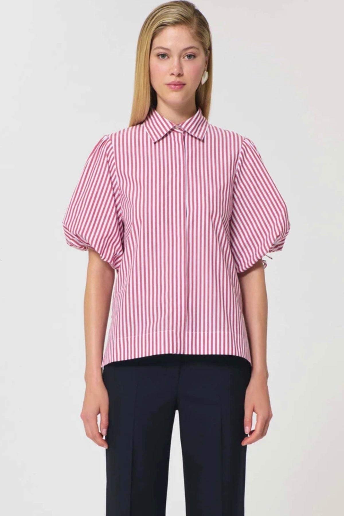 Caly Shirt red striped poplin