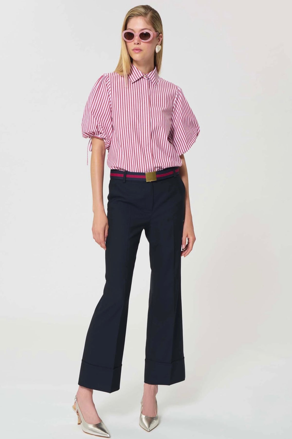 Caly Shirt red striped poplin
