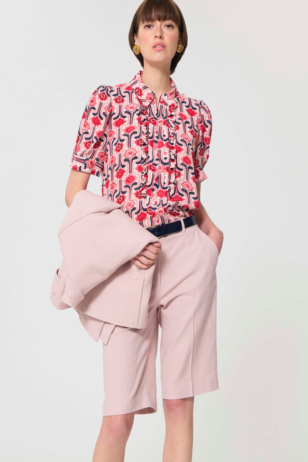 Top Theodora pale pink retro print