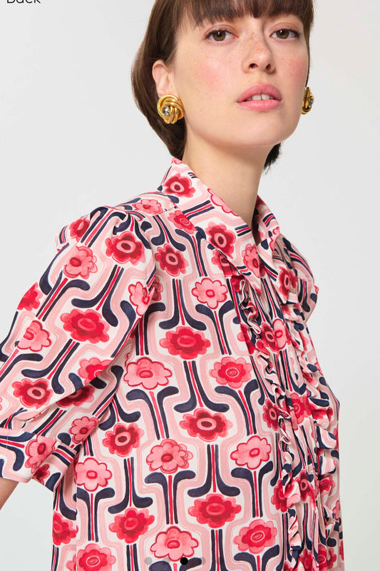 Top Theodora pale pink retro print