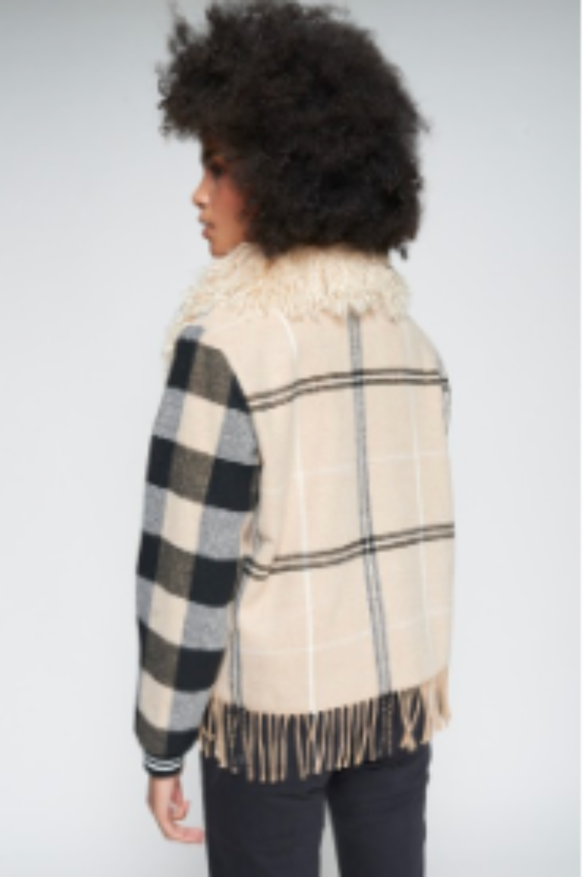 Checked Wool Bomber with Fringes