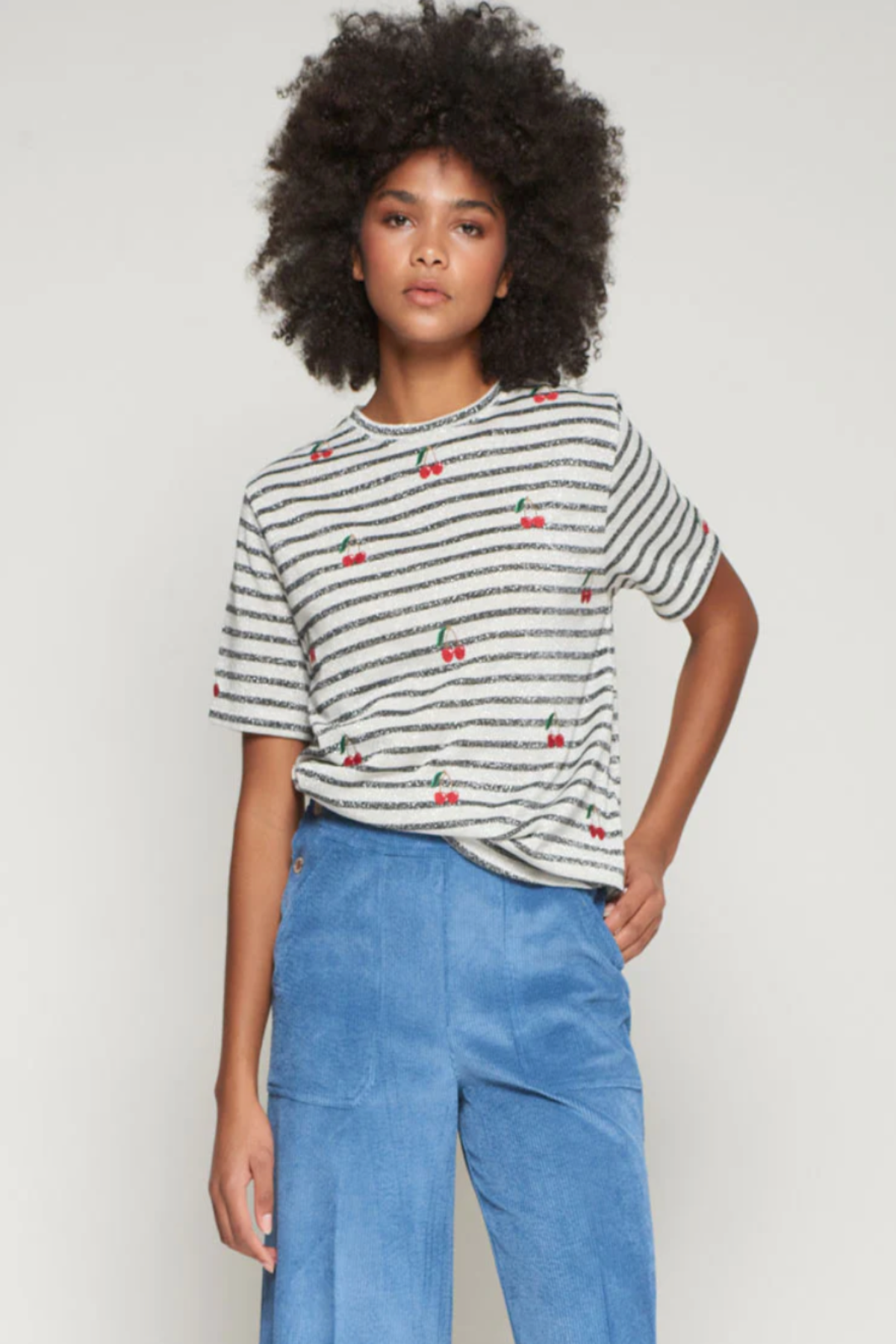 Cherry Stripe T-Shirt Black Metallic