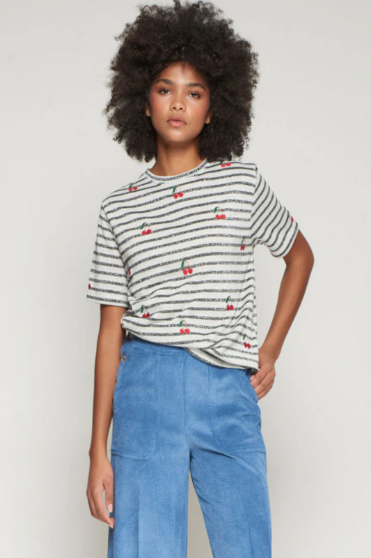 Cherry Stripe T-Shirt Black Metallic