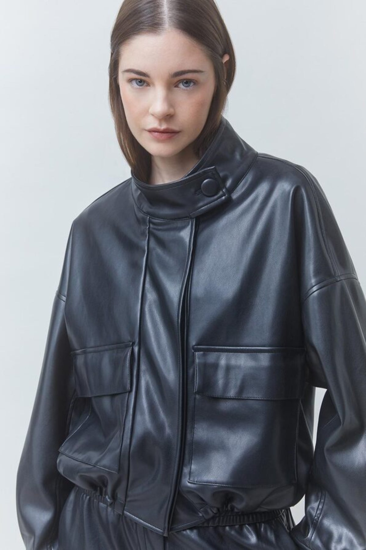 DANAO Oversized short faux leather jacket