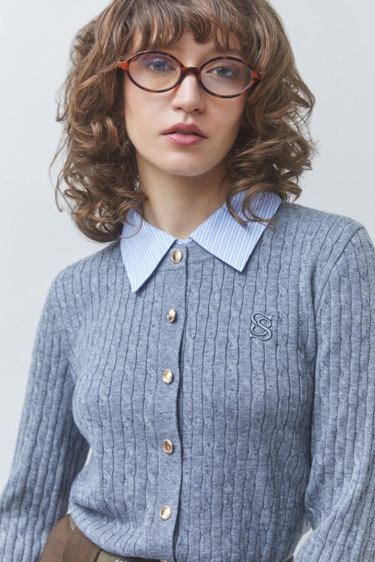 GASTI Two-tone cable-knit cardigan