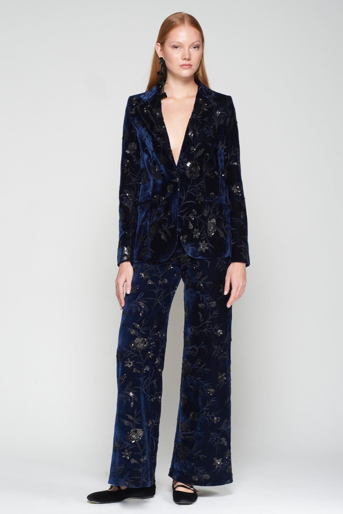 Helen Velvet Pants with Flower Sequins