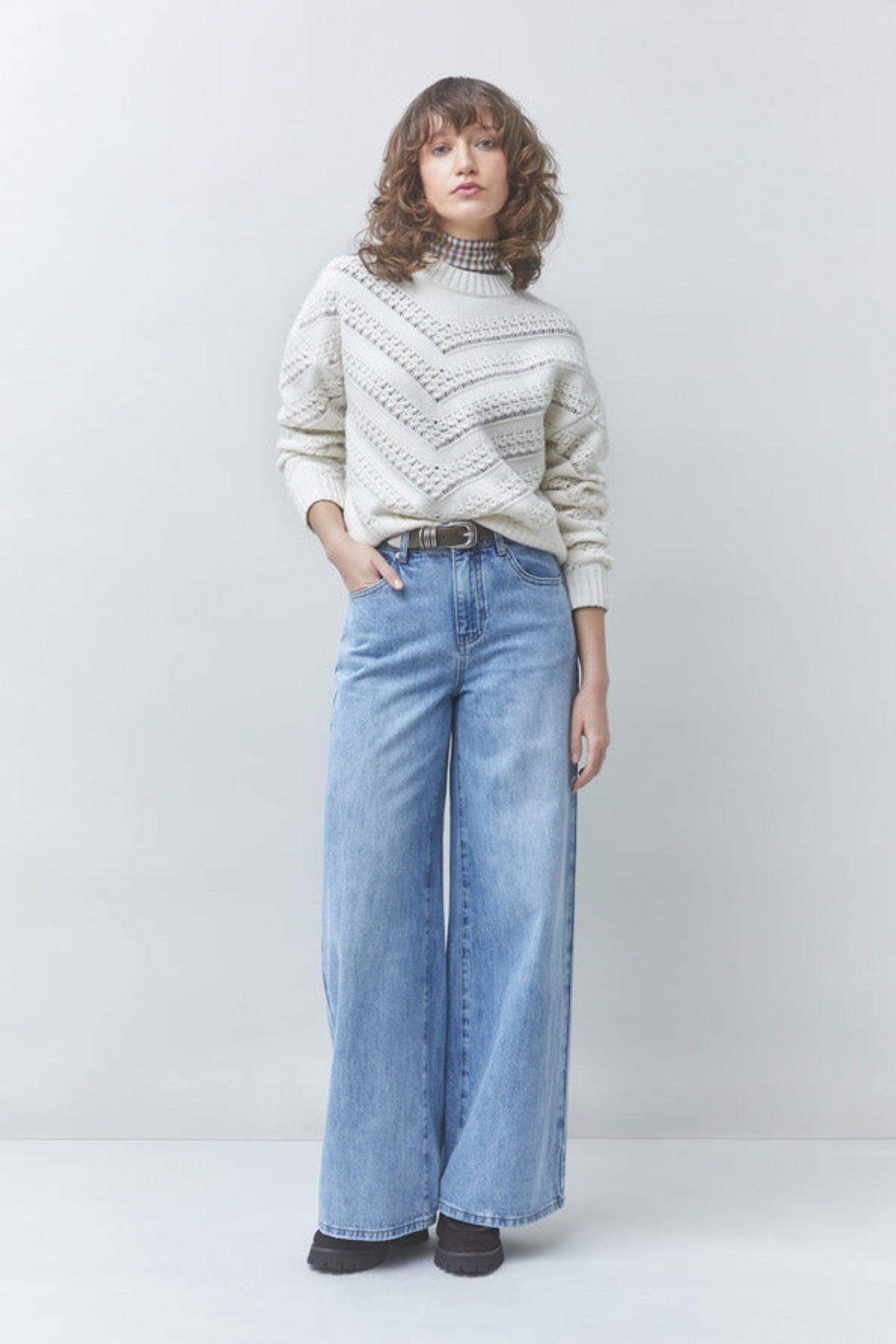 PERNEL Openwork knit wool jumper