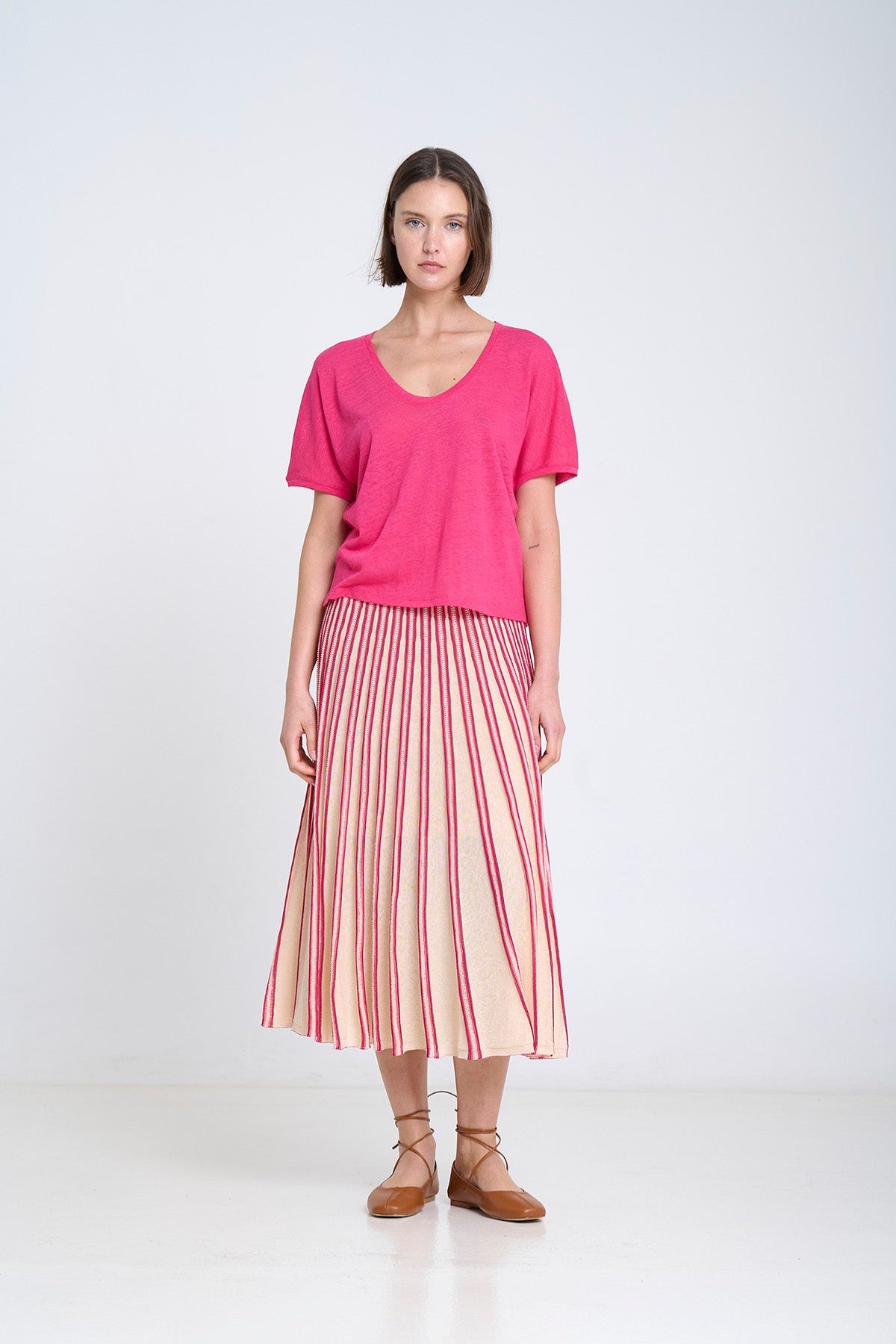 Striped radial knit skirt