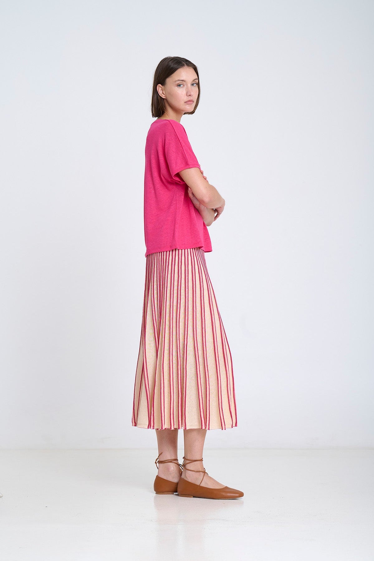 Striped radial knit skirt